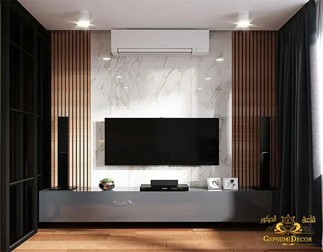 مكتبة شاشة خشب مع خلفية بديل رخام خلفية بديل رخام