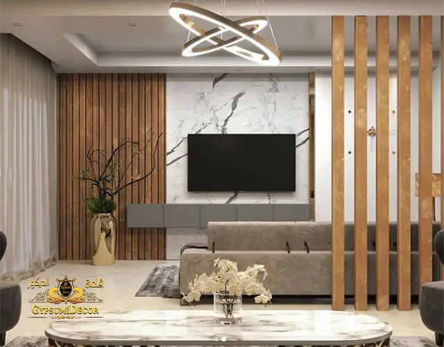 ديكور بديل الخشب خلف التلفزيون بديل الخشب خلف التلفزيون