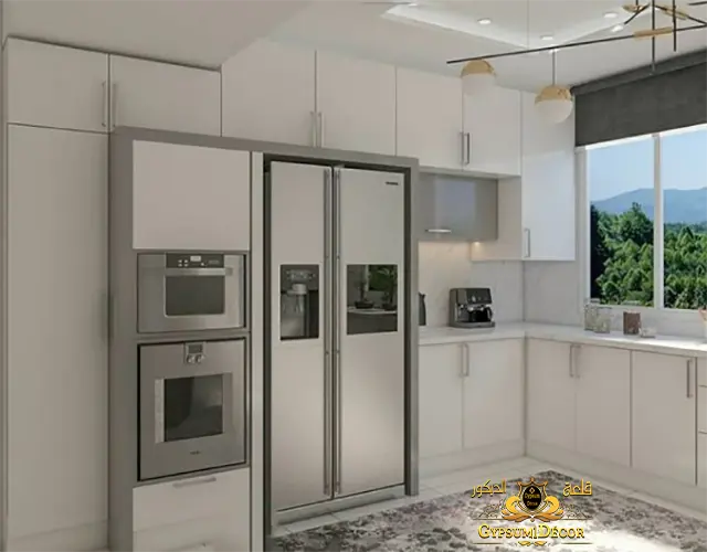 مطابخ مودرن أبيض وخشبي مطابخ صغيرة المساحة