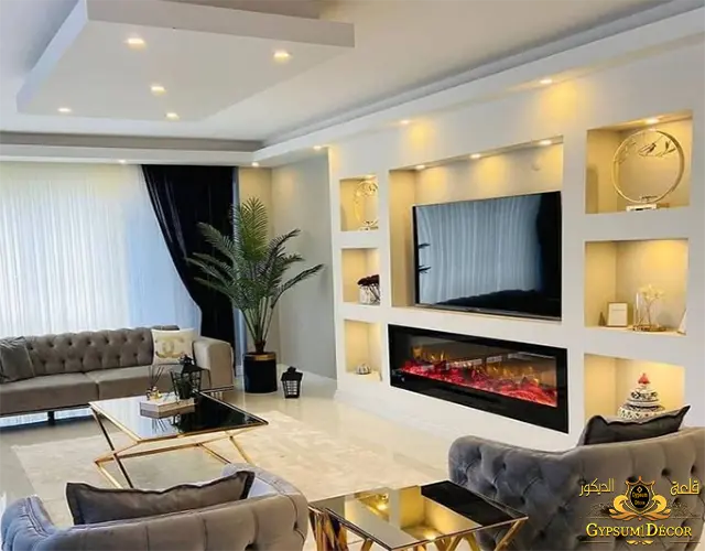 مكتبة جبس بورد للبلازما والشاشات اشكال جبس بورد للتلفزيون