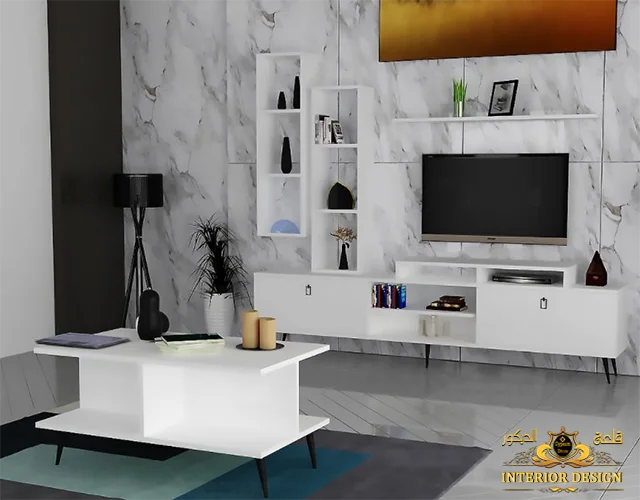 مكتبة تلفزيون خشب مودرن اشكال مكتبة شاشة خشب قلعة الديكور