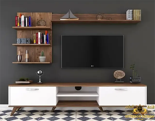 مكتبة خشب للشاشة قلعة الديكور