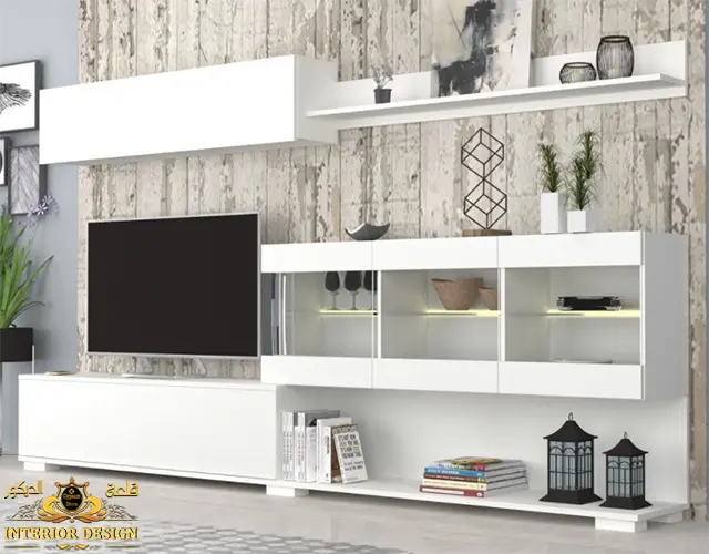 اشكال مكتبة شاشة خشب اشكال مكتبة شاشة خشب باللون الابيض