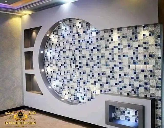 مكتبة شاشة جبس بورد ورق حائط قلعة الديكور