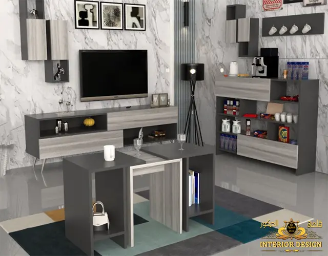 موديلات خشب للحائط مكتبة شاشة خشب قلعة الديكور