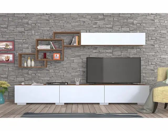 رفوف خشب تحت الشاشه رفوف خشب الشاشه