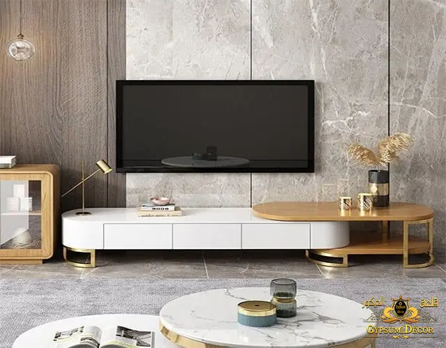 مكتبة تلفزيون خشب معلقة مكتبة شاشة خشب مودرن قلعة الديكور