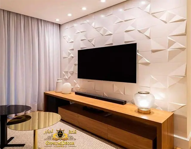 مكتبة شاشة خشب مودرن مع ورق جدران مكتبة شاشة مودرن