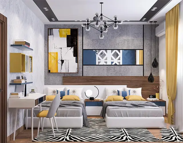 غرف نوم اطفال بسريرين ودولاب وتسريحة الوان غرف نوم اطفال